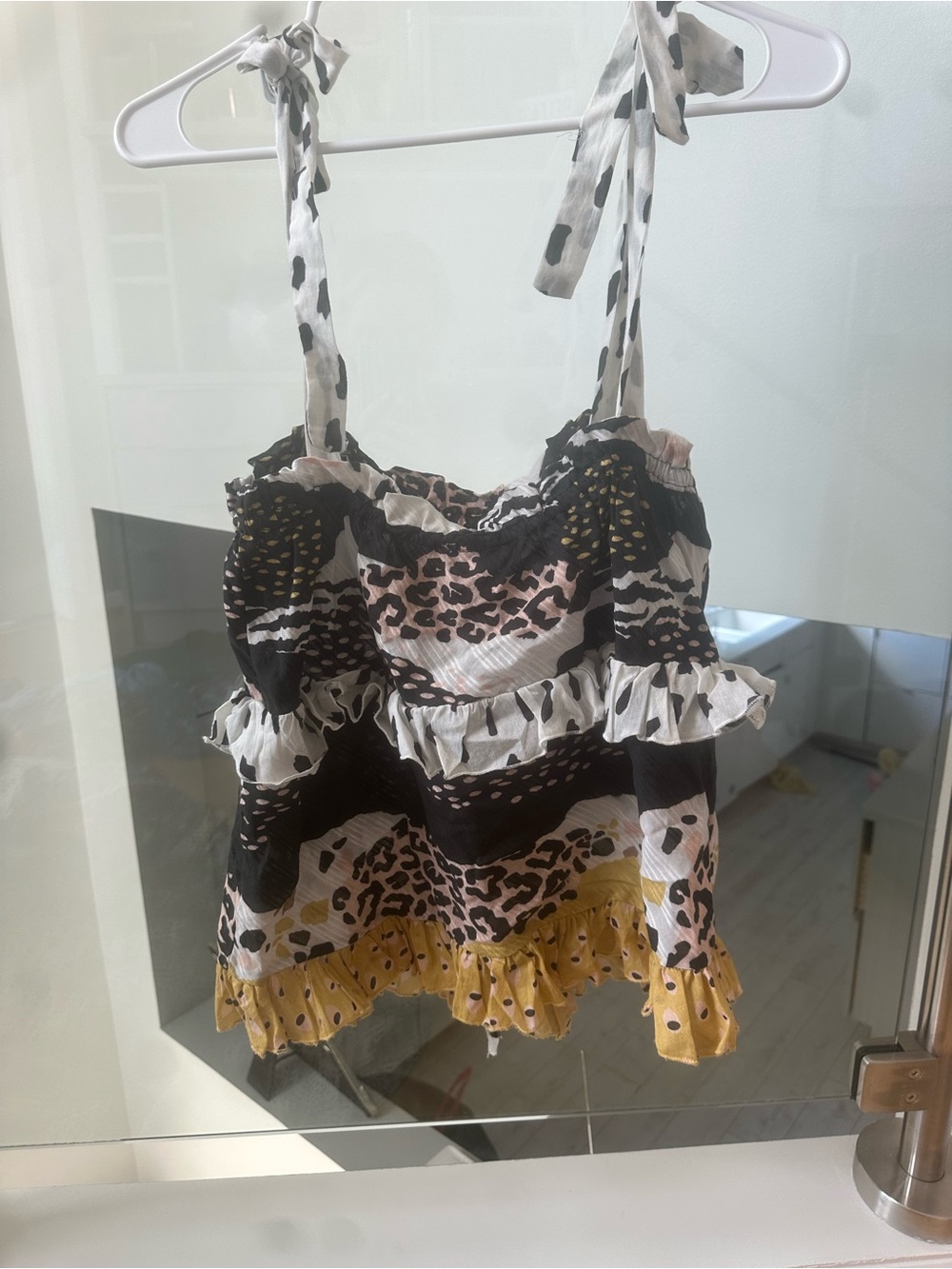 Anthropologie Multicolor Animal-Print Ruffle Tie-Strap Camisole